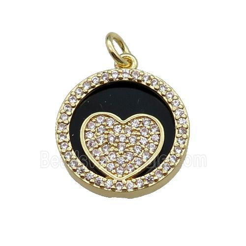 copper circle pendant pave zircon black stone Heart gold plated