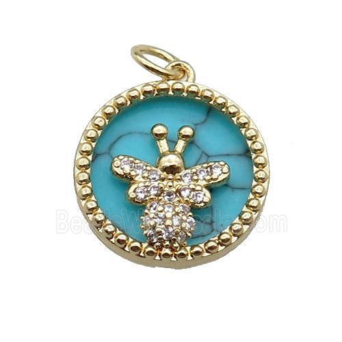 copper circle pendant pave zircon turquoise Honeybee gold plated