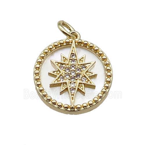 copper circle pendant pave zircon shell Northstar gold plated