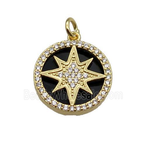 copper circle pendant pave zircon black stone Northstar gold plated