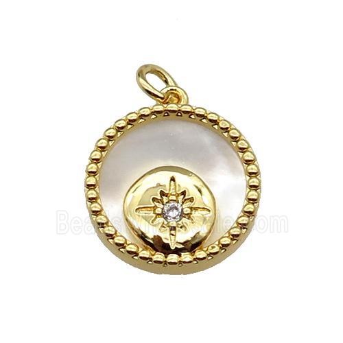 copper circle pendant pave zircon shell Northstar gold plated