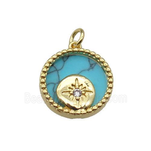 copper circle pendant pave zircon turquoise Northstar gold plated