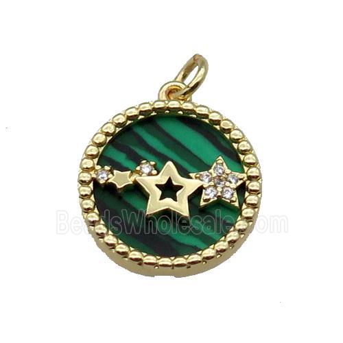 copper circle pendant pave zircon malachite star gold plated