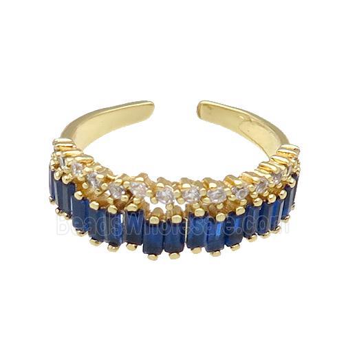 copper Ring pave blue zircon gold plated