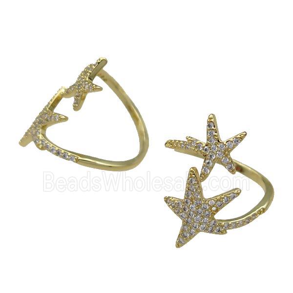 copper Ring pave zircon Star gold plated