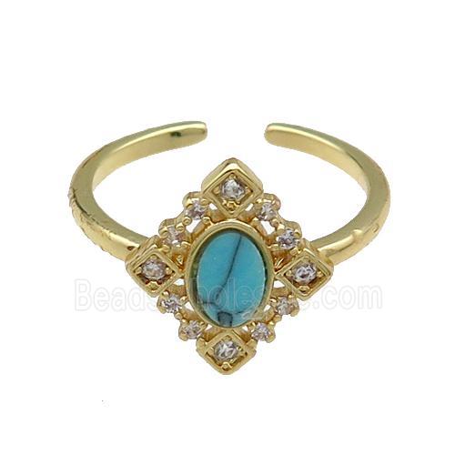 mix copper Ring pave zircon turquoise oval gold plated