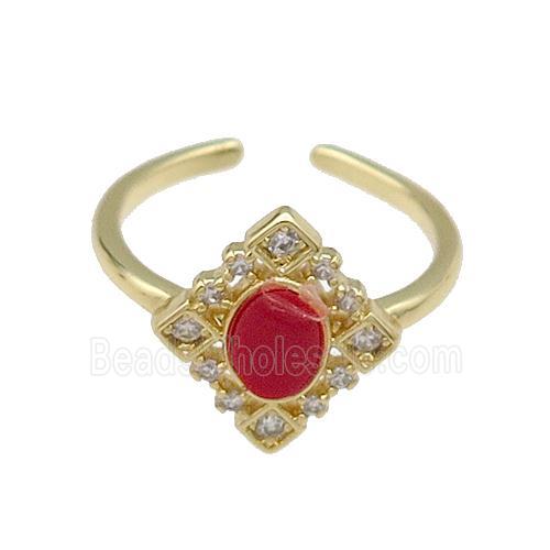 mix copper Ring pave zircon red stone oval gold plated