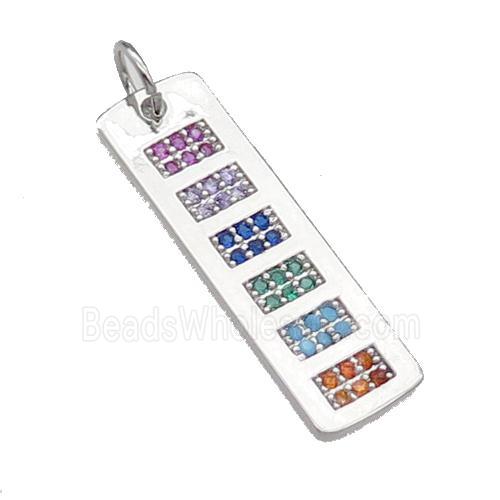 copper Rectangle pendant pave zircon platinum plated