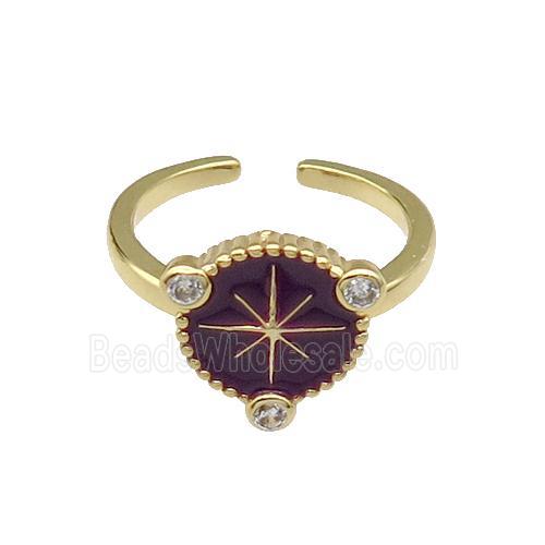 copper Ring northstar black enamel gold plated