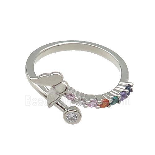 copper Butterfly Ring pave zircon platinum plated