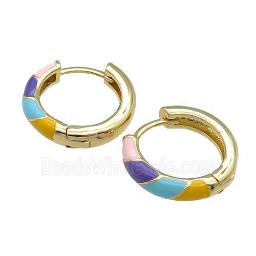 copper Hoop Earrings multicolor enamel gold plated