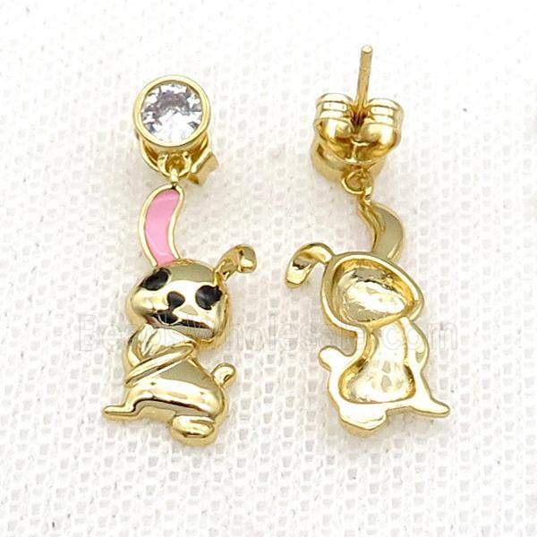 copper Rabbit Stud Earring pink enamel gold plated