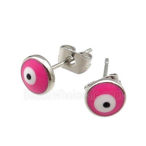copper Evil Eye Stud Earring pink enamel platinum plated
