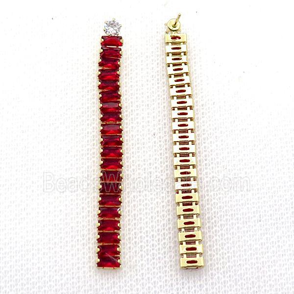 Copper Stud Earring Pave DarkRed Zircon Stick Gold Plated