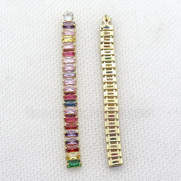 Copper Stud Earring Pave Multicolor Zircon Stick Gold Plated