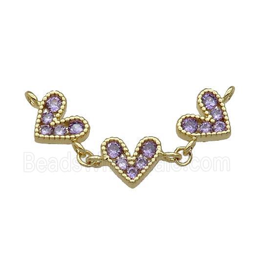 Copper Heart Link Pendant Pave Purple Zircon Gold plated