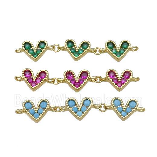 Mix Copper Heart Link Pendant Pave Zircon Gold plated