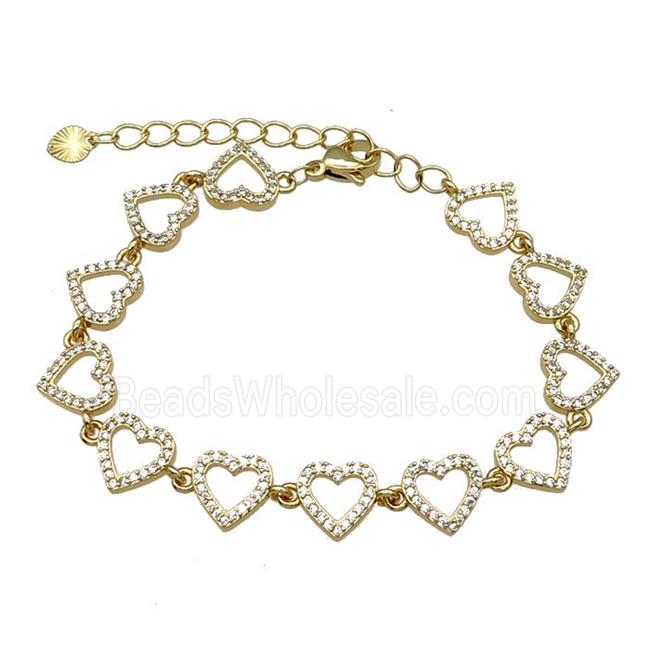 Copper Heart Bracelet Pave Zircon Gold Plated