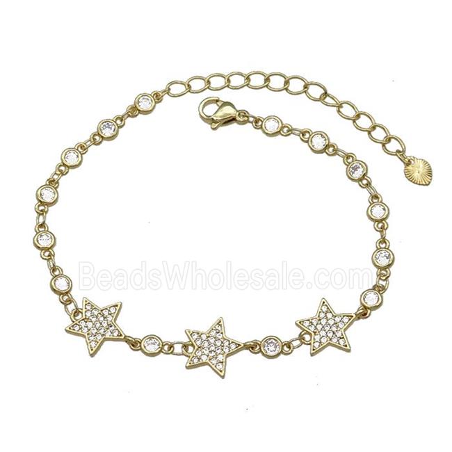 Copper Star Bracelet Pave Zircon Gold Plated