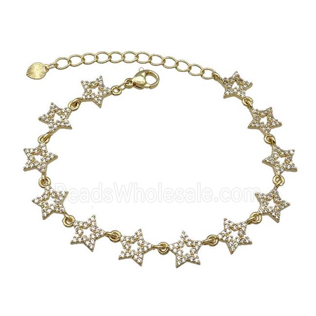 Copper Star Bracelet Pave Zircon Gold Plated