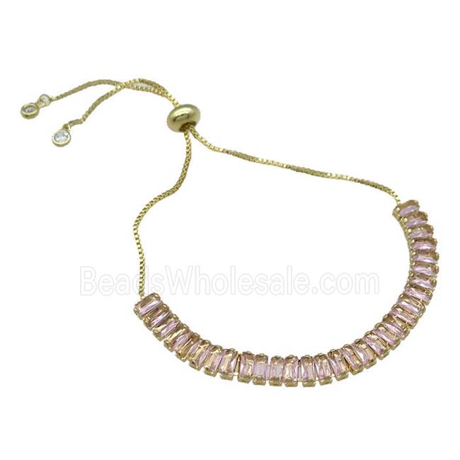 Copper Bracelet Pave Pink Zircon Adjustable Gold Plated