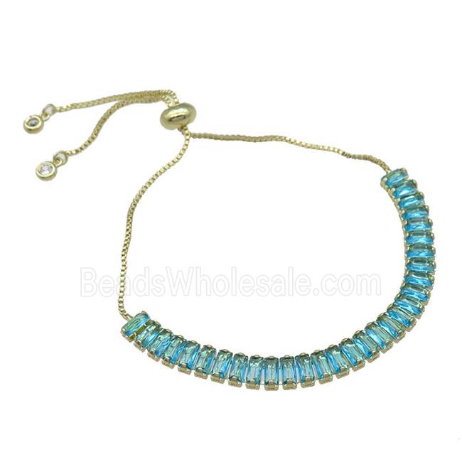 Copper Bracelet Pave Aqua Zircon Adjustable Gold Plated
