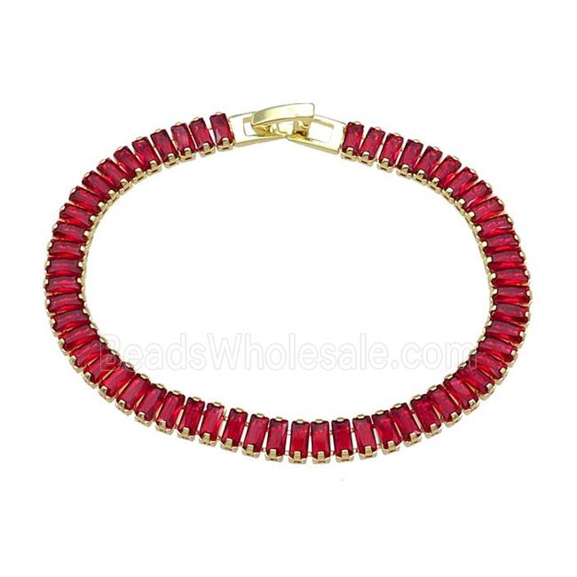 Copper Bracelet Pave Red Zircon Gold Plated