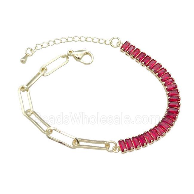 Copper Bracelet Pave Red Zircon Gold Plated