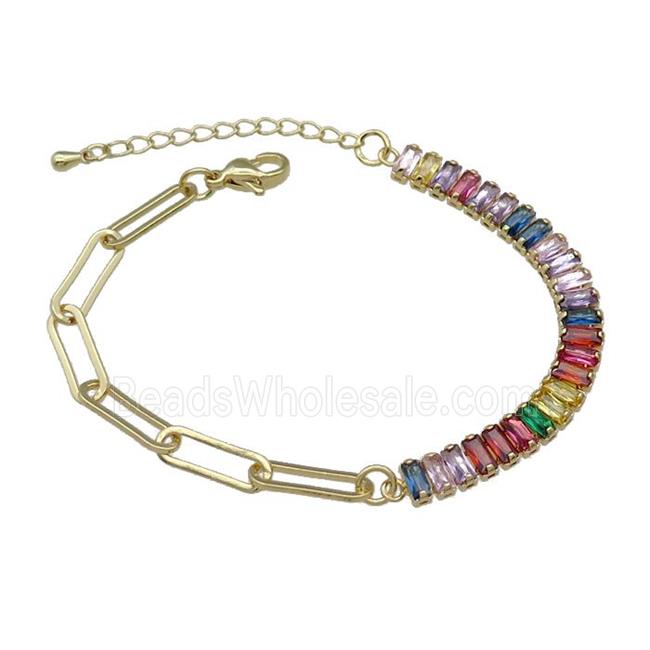 Copper Bracelet Pave Multicolor Zircon Gold Plated