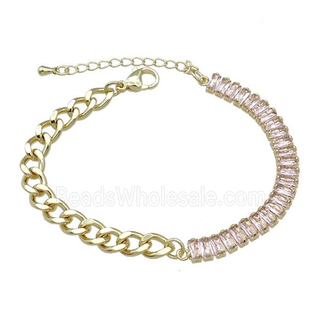 Copper Bracelet Pave Pink Zircon Gold Plated