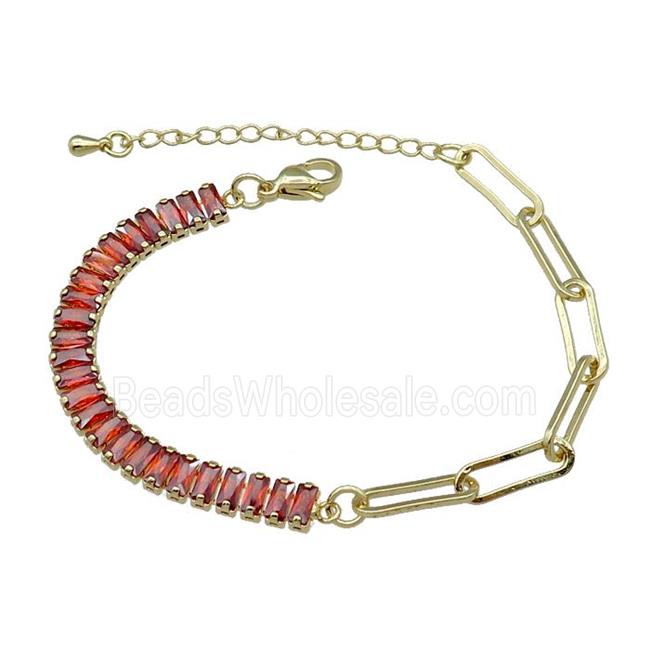 Copper Bracelet Pave Orange Zircon Gold Plated