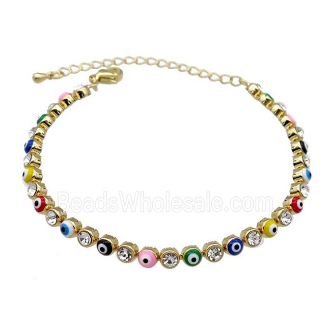 Copper Multicolor Enamel Evil Eye Bracelet Pave Zircon Gold Plated