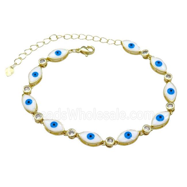 Copper White Enamel Evil Eye Bracelet Pave Zircon Gold Plated