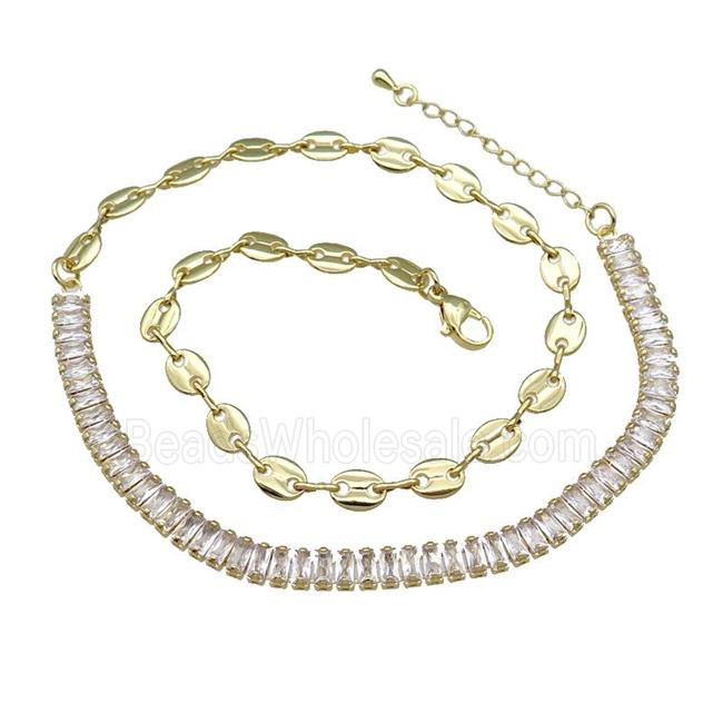 Copper Necklace Pave White Zircon Gold Plated