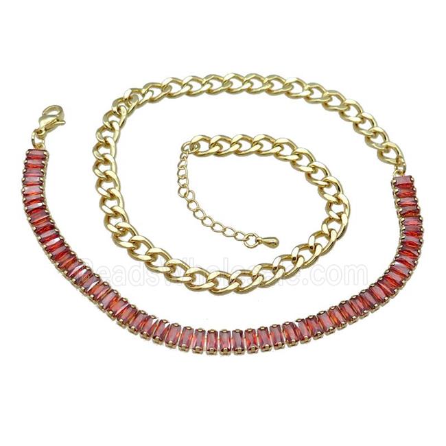 Copper Necklace Pave Orange Zircon Gold Plated