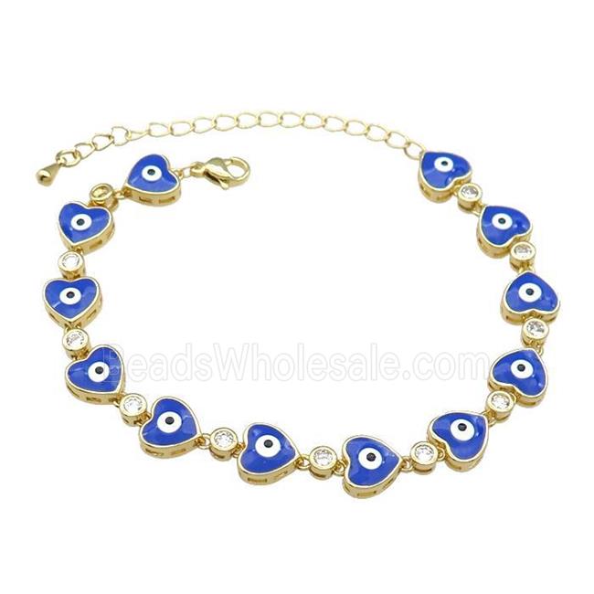 Copper Heart Bracelet Evil Eye Blue Enamel Gold Plated