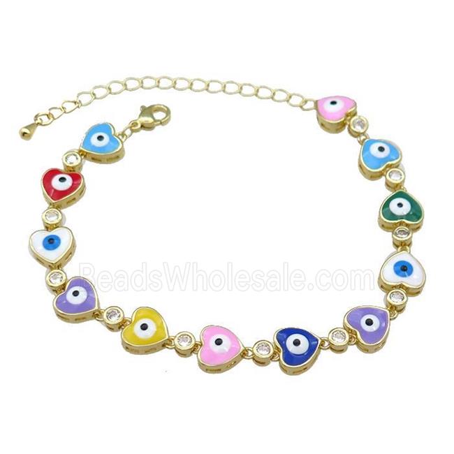 Copper Heart Bracelet Evil Eye MixColor Enamel Gold Plated