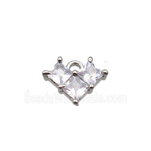 Copper Heart Pendant Pave Zircon Platinum Plated