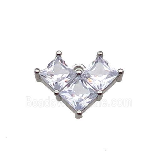 Copper Heart Pendant Pave Zircon Platinum Plated