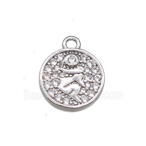 Copper Circle Pendant Pave Zircon Platinum Plated