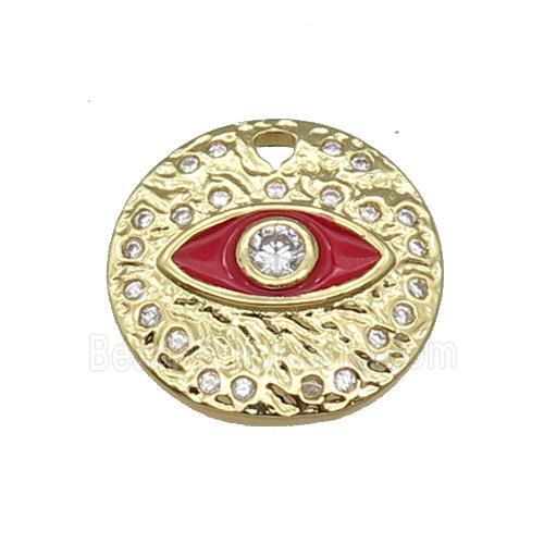 Copper Circle Eye Pendant Red Enamel Gold Plated