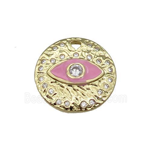 Copper Circle Eye Pendant Pink Enamel Gold Plated