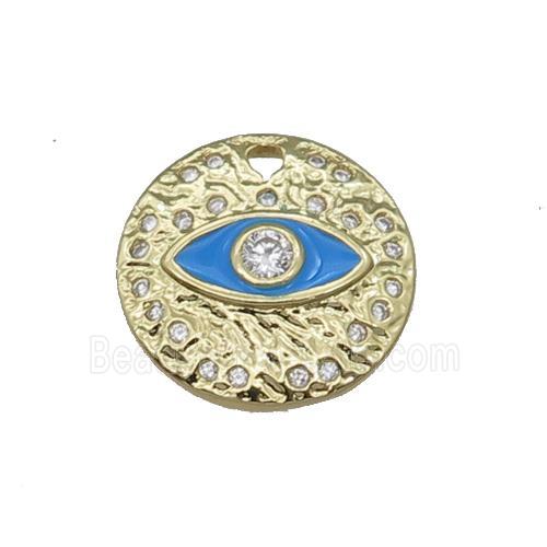 Copper Circle Eye Pendant Blue Enamel Gold Plated