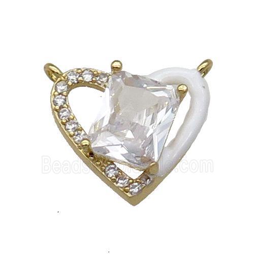 Copper Heart Pendant Pave Zircon With 2loops White Enamel Gold Plated