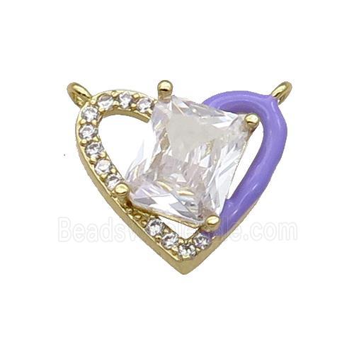 Copper Heart Pendant Pave Zircon Lavender Enamel Gold Plated