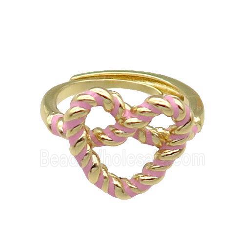 Copper Heart Ring Pink Enamel Adjustable Gold Plated