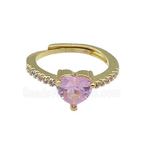 Copper Heart Ring Pave Zircon Adjustable Gold Plated
