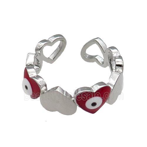 Copper Heart Ring Red Enamel Evil Eye Platinum Plated