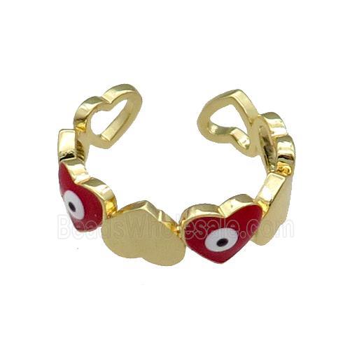 Copper Heart Ring Red Enamel Evil Eye Gold Plated