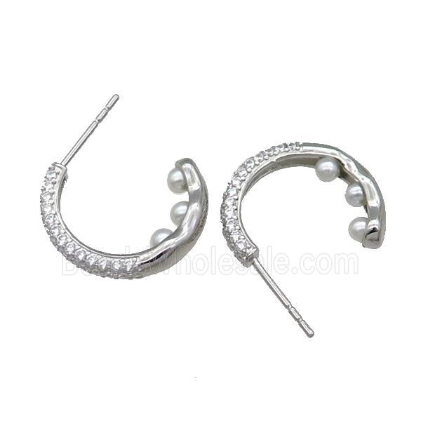 Copper Stud Earring Pave Zircon Platinum Plated